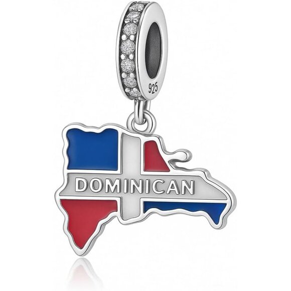 Dominican Republic Dangle Charm Sterling Silver Gift for Women - Picture 3 of 9